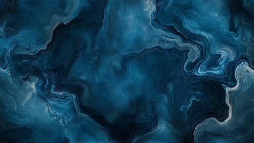 Deep Blue Marble Abstract Texture with Fluid Swirling Patterns.