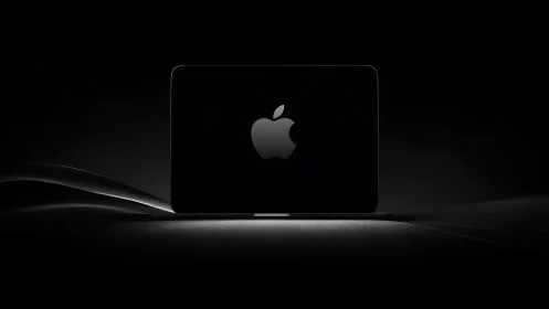 Backlit laptop silhouette emphasizes minimalist industrial form