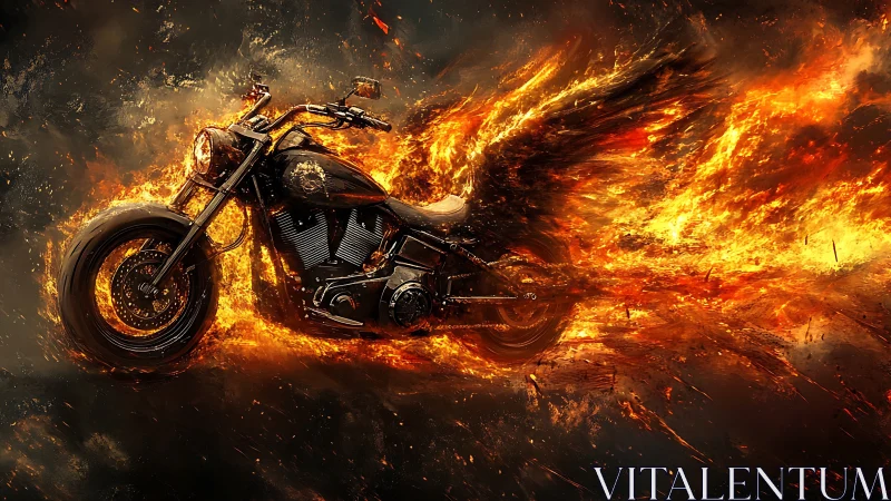 Fiery winged motorcycle blazes forward in a storm of sparks