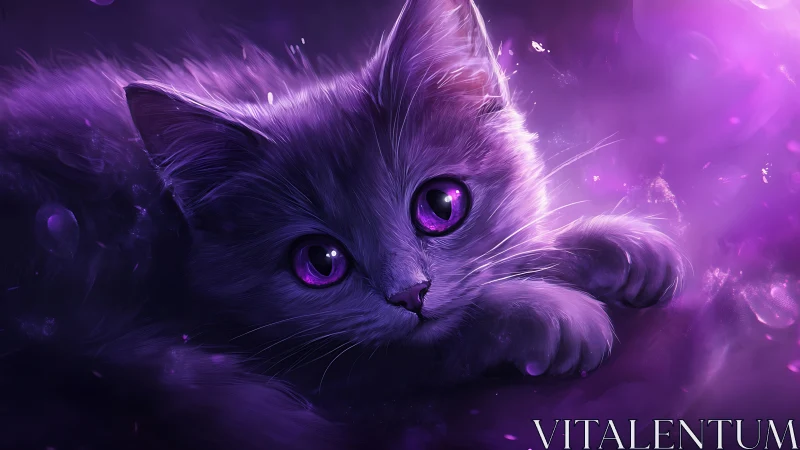 Mystical Purple Cat with Glowing Eyes in Ethereal Light