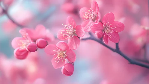 Cherry Blossoms in Full Bloom. Soft Pink Spring Florals.