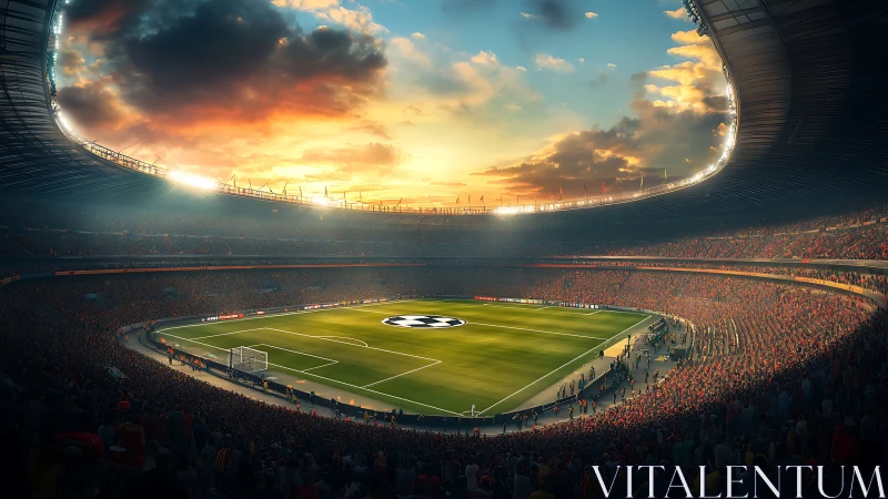 Sunset panorama over packed stadium before kickoff.