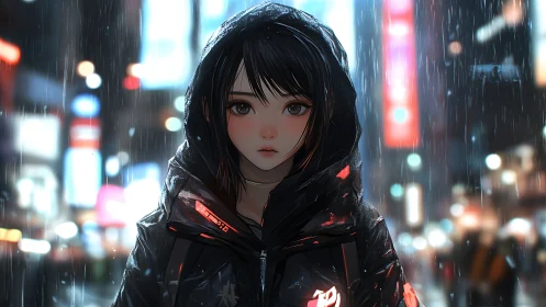 Midnight city rain walk with a quiet, glowing resolve.