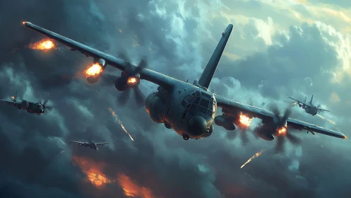 Stormlit gunships in cinematic low-altitude combat run.