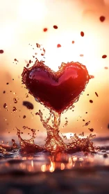 Liquid heart form suspended within prismatic water spray composition.