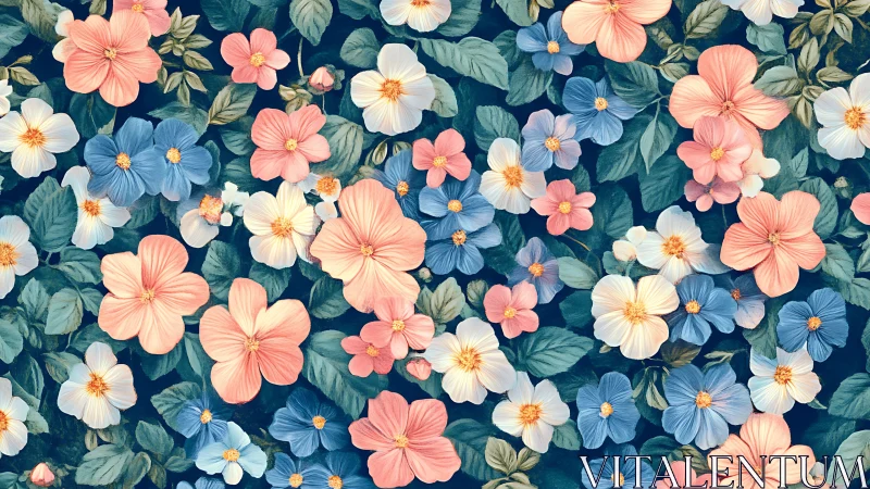 Dense floral arrangement displaying varied bloom types and layered foliage composition