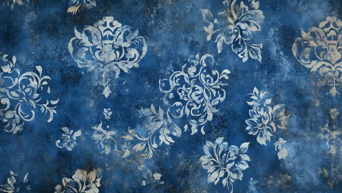 Vintage blue damask pattern with distressed floral texture.
