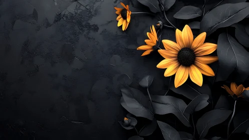 Sunflowers on Black Surface