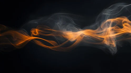 Abstract orange and white smoke waves on dark background, digital art.