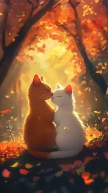 Two Cats Together in Golden Autumn Light.