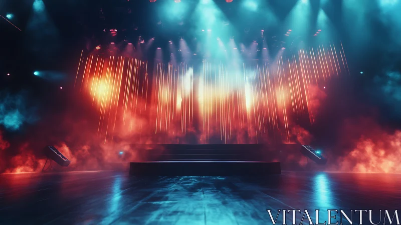 Stage glows under dramatic neon lights and swirling haze