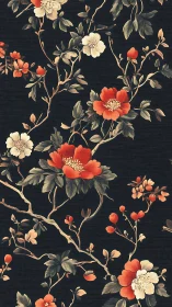 Botanical Florals on Dark Ground. Classic Pattern Design.