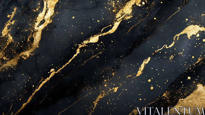 Gold splatter streaks cross dark marble-like digital surface