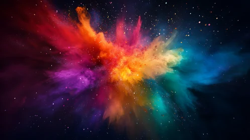 Prismatic pigment explosion across deep cosmic backdrop.
