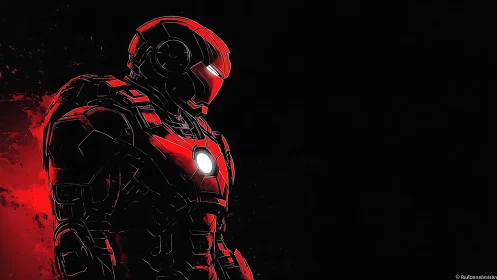 Red armored sci fi warrior in profile against black field.