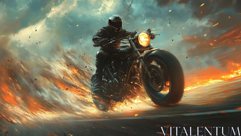 Firetrail rider carving molten thunder through the storm.