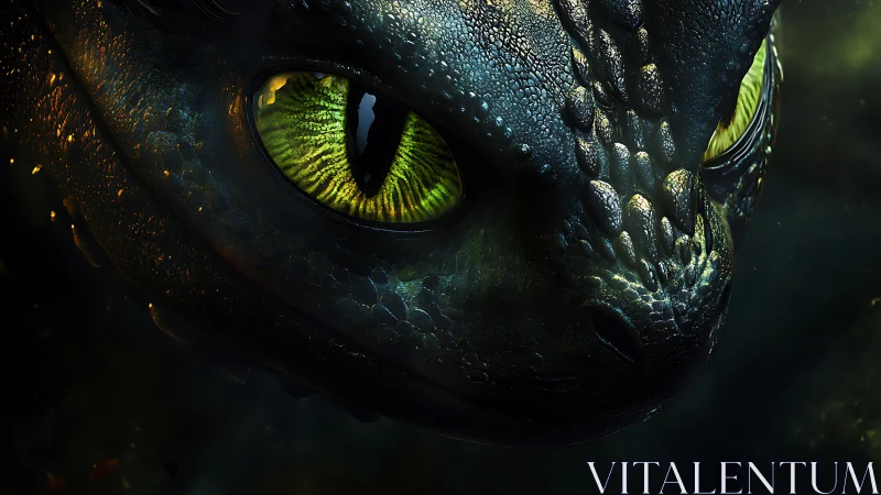 Bioluminescent dragon close-up with iridescent scales and eyes.