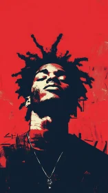 Red-saturated portrait with high-contrast graphic shadows.