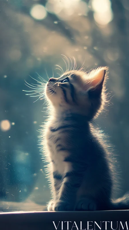 A Kitten Gazes Upward in Wonder and Delight