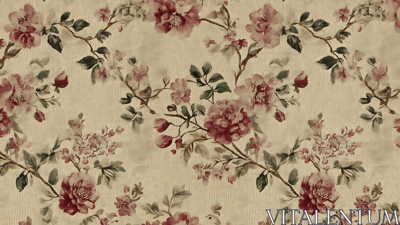 Faded garden blooms drift softly across vintage linen light