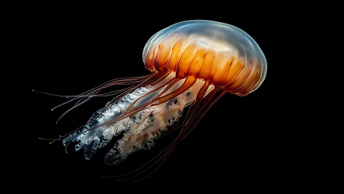 Translucent jellyfish profile against uniform black backdrop.