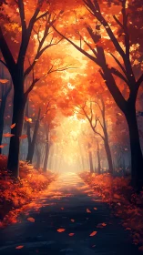 Autumn Forest Path Ablaze with Golden Light