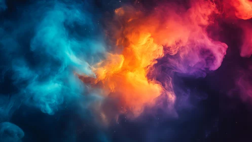 Bilateral nebula-like color clouds in dark field space.