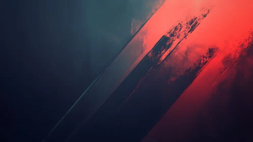 Bold abstract digital art with red and dark brush strokes.