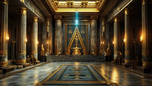 Golden throne hall interior shows grand symmetrical design