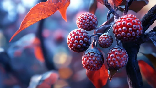 Alien berries trade secrets with the autumn twilight breeze