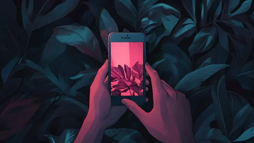 Dual-spectrum smartphone capture within nocturnal foliage frame.