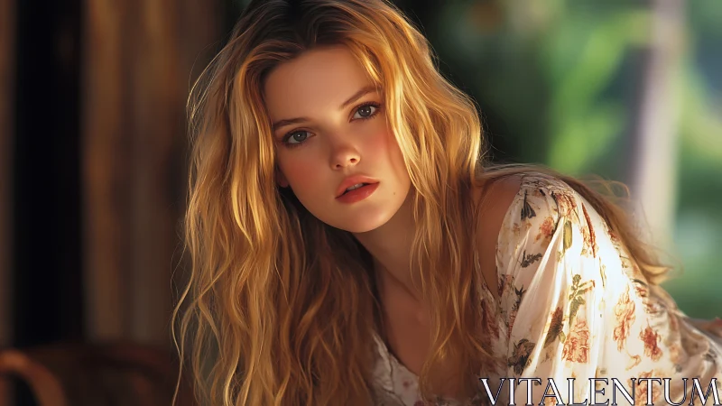 Golden hour portrait captures soft gaze and floral grace