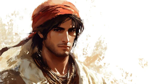 Rugged wanderer gazes ahead with quiet, adventurous warmth