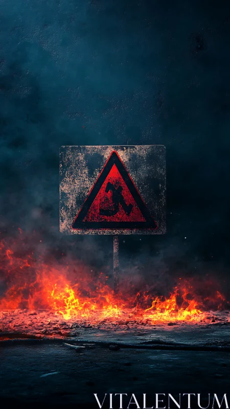 Hazard Warning Sign Engulfed in Pyroclastic Inferno.