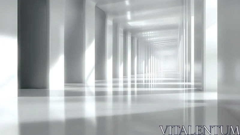 Minimalist corridor with repetitive columns and bright fluorescent lighting