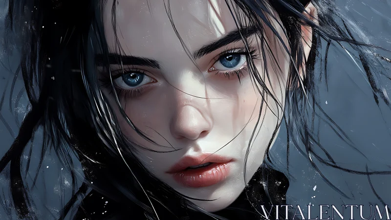 Storm-eyed girl in painterly close-up, caught mid-thought.