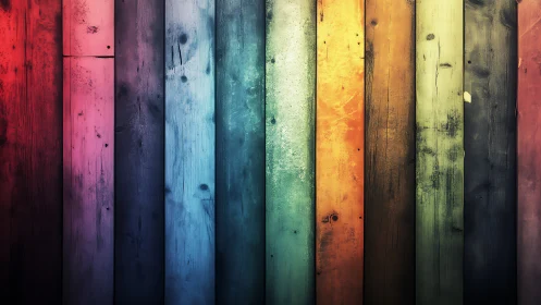 Color-washed wooden planks glowing in a cozy rainbow row.
