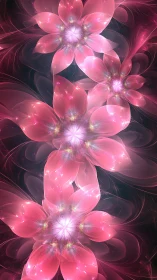 Fractal floral cascade in luminous pink translucent petals.