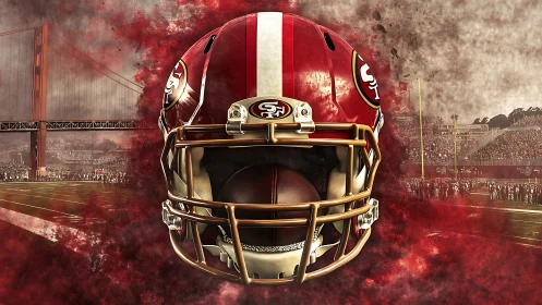 Highly detailed football helmet rendering with stadium composited smoke