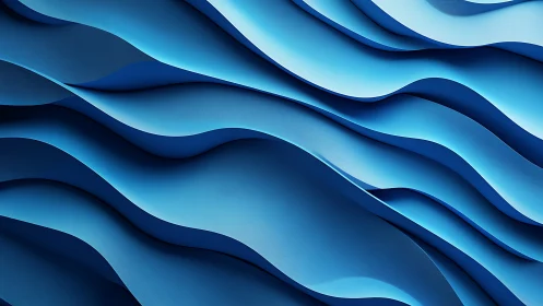 Layered blue wave ribbons forming flowing abstract pattern.