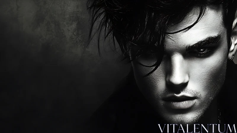 High contrast monochrome portrait of intense young man