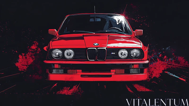Red BMW E30 M3 front view centered on dark background
