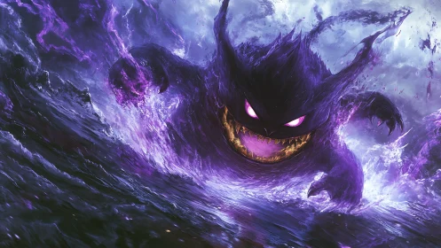 Stormy purple ghost surges forward with wild glowing power