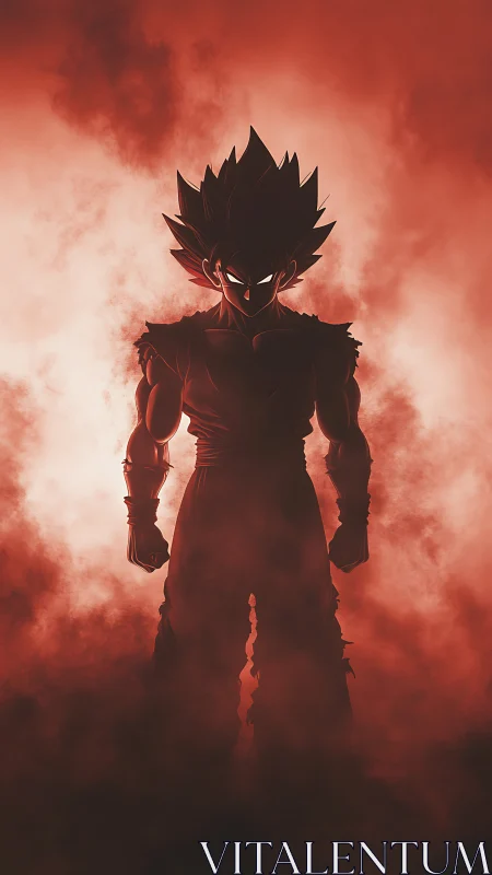 Shadow-charged warrior rising from a molten red storm.