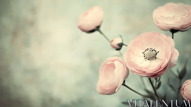 Delicate Ranunculus Blooms with Layered Petals in Soft Focus.