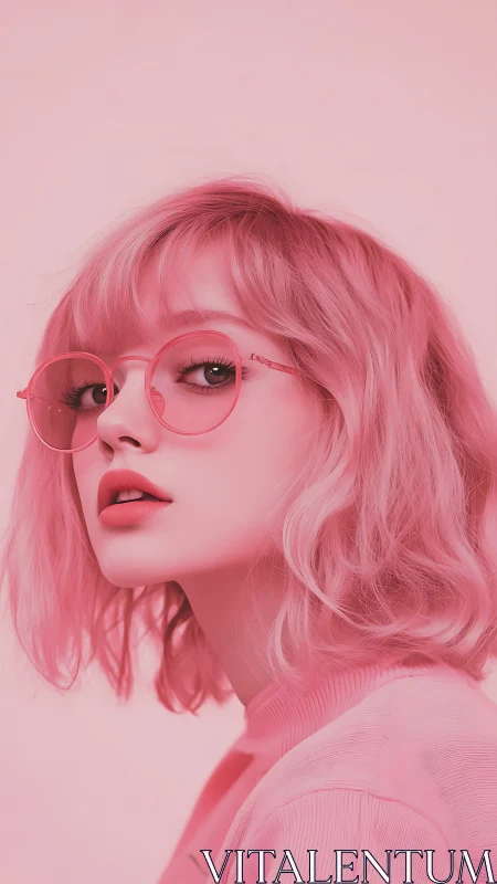 Side profile portrait of stylized woman in monochrome pink