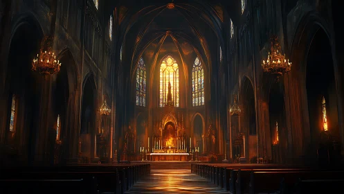 Cathedral of embered light and soaring stained-glass silence.