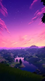 Soft twilight sky drifts over a tranquil pastel valley