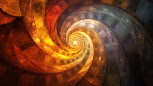 Spiral light vortex with metallic fractal tessellation design.