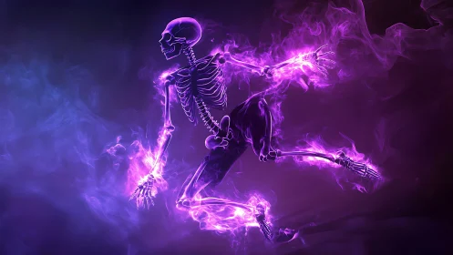Neon-boned phantom sprinting through ultraviolet smoke dream.